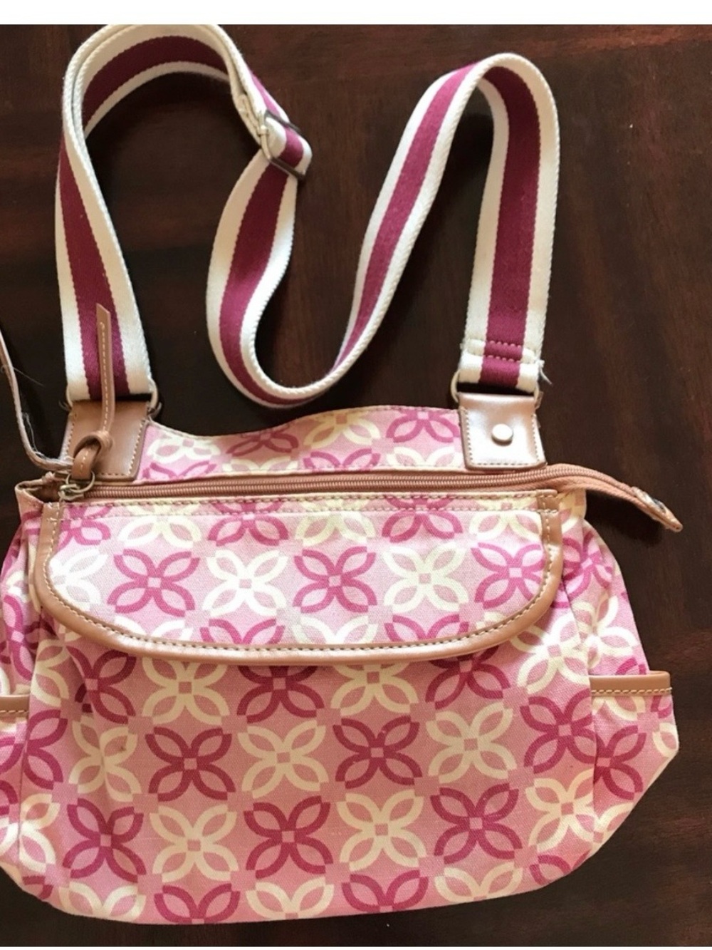 Relic Pink Patterned Crossbody Bag with Striped Strap